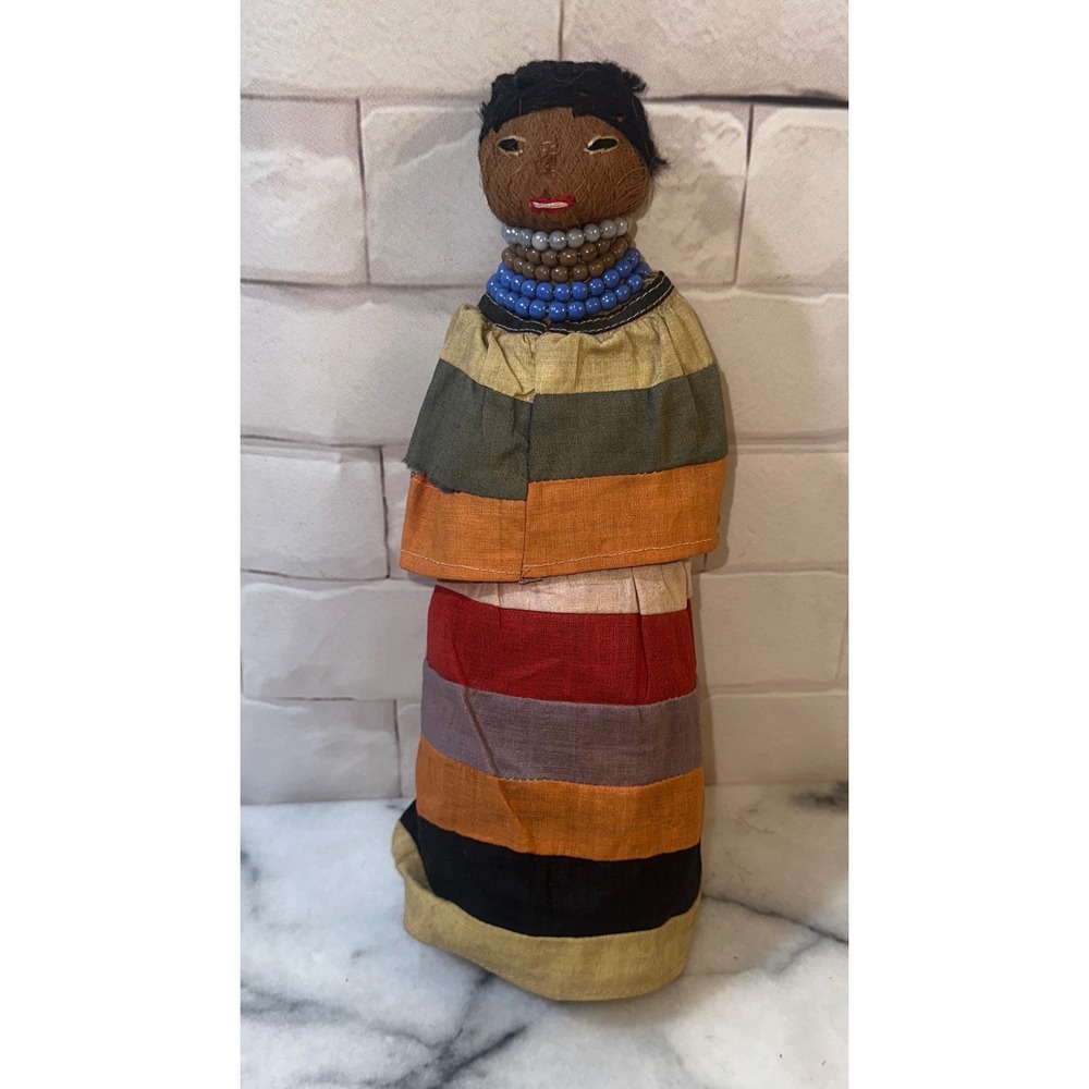 Vintage 1932 Florida Coconut Fiber Souvenir Doll Handcrafted Folk Art 11"